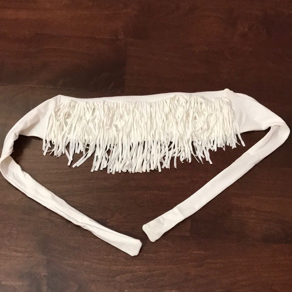 White strapless fringe bikini top